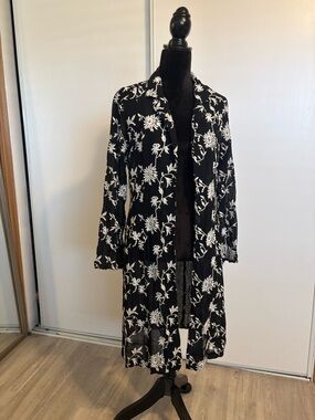 Black And White Kimono Floral Stitch Swimsuit Cover Up Beach Pool Vacation
